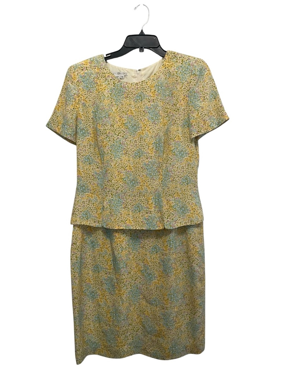 Vtg Maggy London Dress Women's 10 Silk Yellow Floral Sheath Peplum